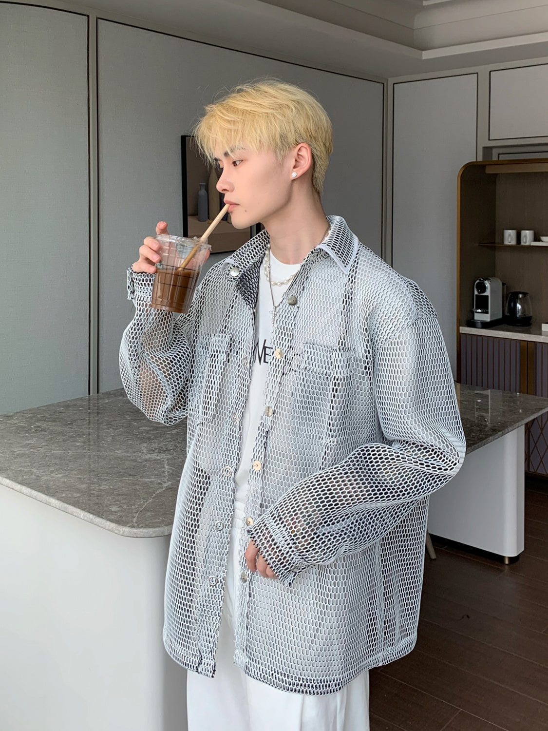 Summer Breathable Hollow Out Simple Sunscreen Coat Men's Big Senior