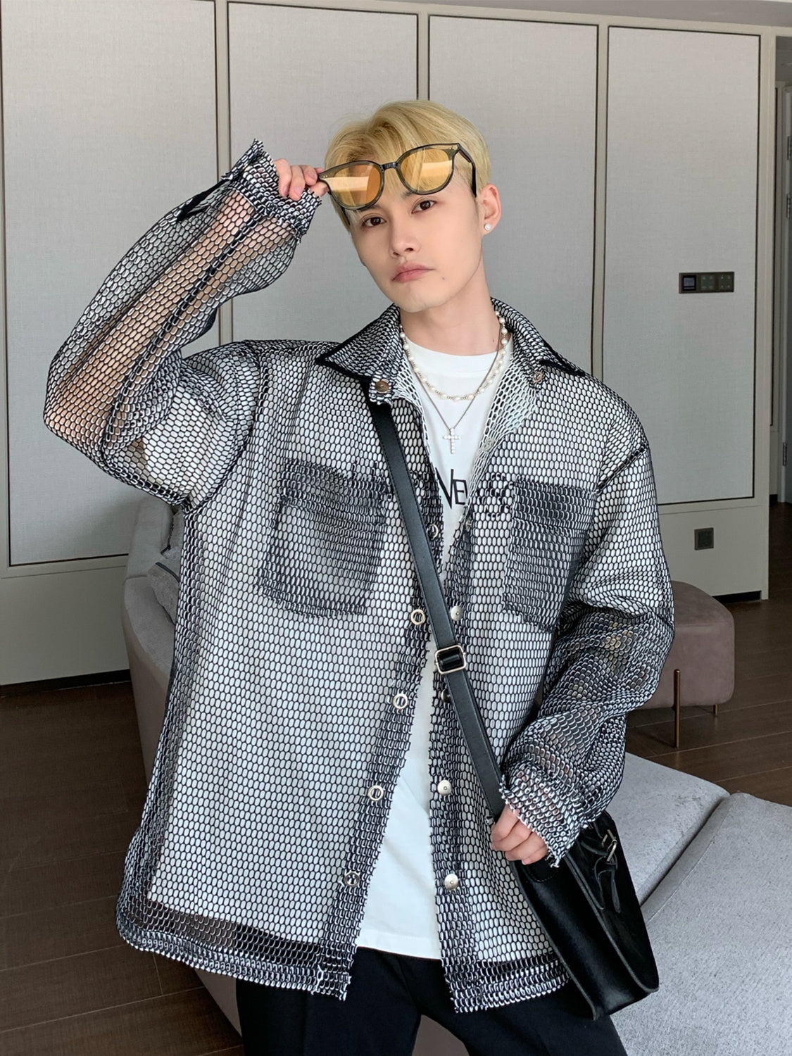 Summer Breathable Hollow Out Simple Sunscreen Coat Men's Big Senior