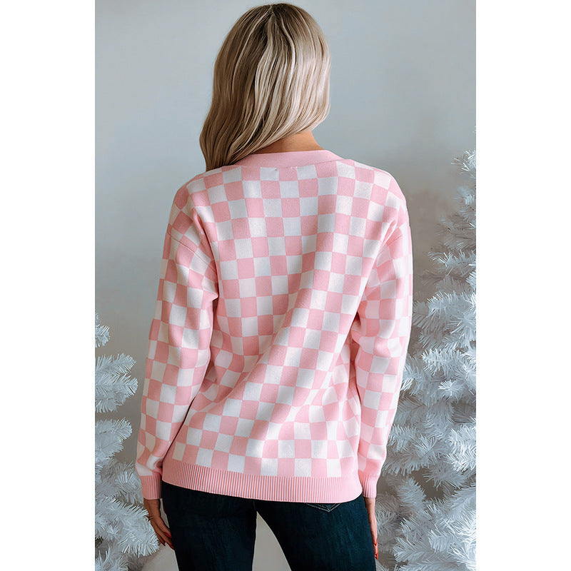Fall 2025 New Single Row Multi-buckle Knitwear For Women European And American Fashion & Trend Christmas Printed Cardigan For Women