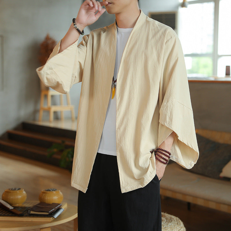 Chinese Style Solid Color Summer Thin Cotton Linen Coat Cardigan