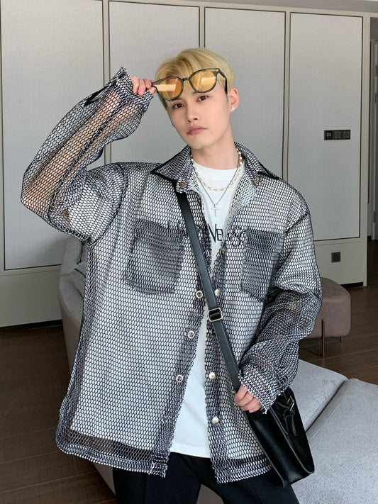 Summer Breathable Hollow Out Simple Sunscreen Coat Men's Big Senior