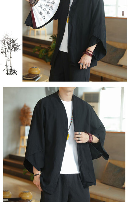 Chinese Style Solid Color Summer Thin Cotton Linen Coat Cardigan